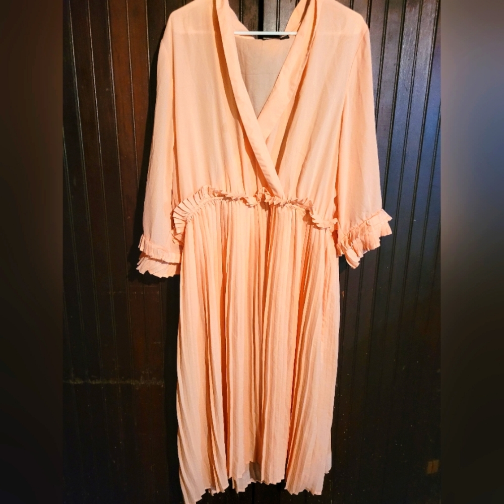 Plus ruffle detail pleated midi dress--Color is Blush size 20